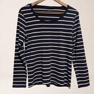 TOMMY HILFIGER Dark Navy Stripe Minimalist Preppy Coastal Classic Top